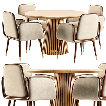 Modern Round Teak Dining Set 3D model image 1 