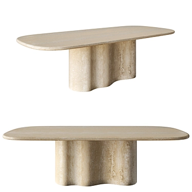 Travertine Undulate Dining Table 3D model image 1 