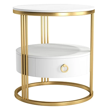 Elegant White Marble Gold Nightstand 3D model image 1 