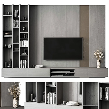  Scandinavian TV Wall Unit Grey Oak 3D model image 1 