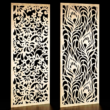 Ornate Floral Carved Panel Set 3D model image 1 