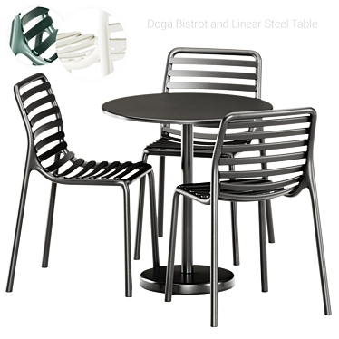 Sleek Steel Cafe Table & Chair 3D model image 1 