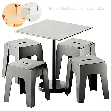 Modern Steel Cafe Table & Stool 3D model image 1 