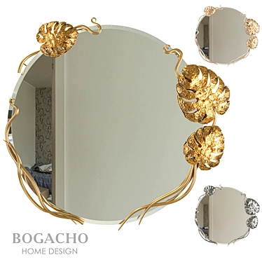 Antique Silver Monstera Wall Mirror 3D model image 1 