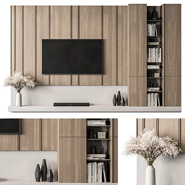 Concrete & Wood TV Wall 3D model image 1 