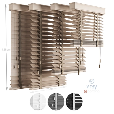 Rotating Wooden Venetian Blinds Kit 3D model image 1 