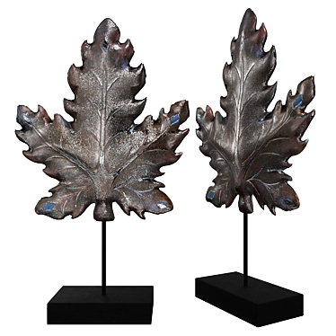 Rusted Leaf Statuette, Handcrafted Metal 3D model image 1 