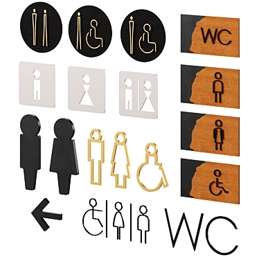 Bathroom Door Sign Set 3D model image 1 