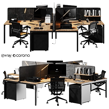 High-Quality Brown Black Office Set 3D model image 1 