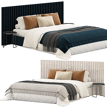 Striped Headboard Bed 3D Model 3D model image 1 