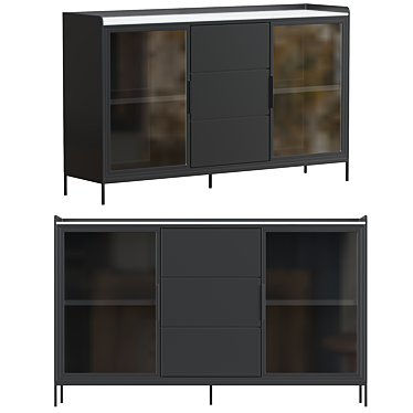 Modern Black Stone Top Buffet 3D model image 1 