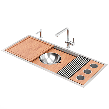 2-Tier Stainless Kitchen Sink 3D model image 1 