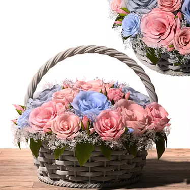 Pastel Rose Basket Floral Arrangement 3D model image 1 