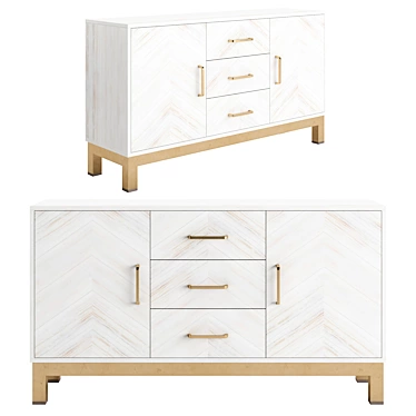 Modern Chevron Wood Sideboard 3D model image 1 