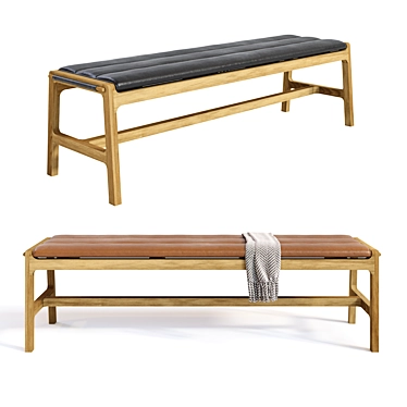 Aura Leather Bench, Mid-Century Style 3D model image 1 