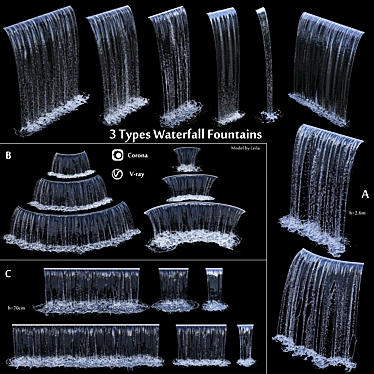 3 types of waterfall Fountains cascade in different sizes