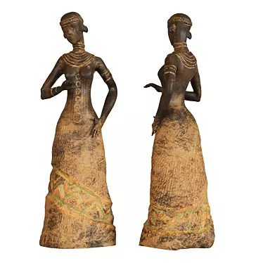 African Lady Statue Sculpture 3D model image 1 