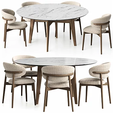 Customizable Wood Chair and Circular Table Set 3D model image 1 