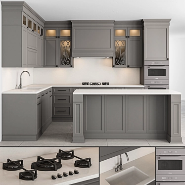 Modern Classic Gray White Kitchen 3D model image 1 