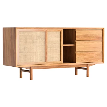 Modern Wooden Sideboard Torii with Sliding Doors 3D model image 1 