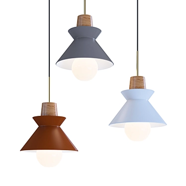 Scandi Metal-Wood Pendant Lamp 3D model image 1 