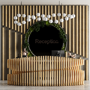 Modern Reception Desk Set with Plants & Sculptures 3D model image 1 