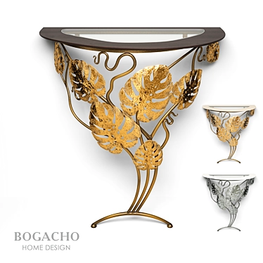 Glass Console with Monstera Design 3D model image 1 