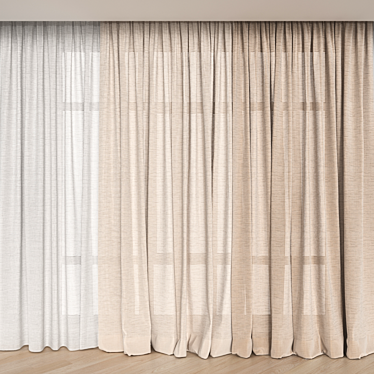 Cotton Semi-Sheer Curtain Pair 3D model image 1 