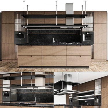 Modern Linear Shape Kitchen Island 3D model image 1 