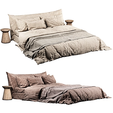 Cozy Neutral Bed Set with Zara Home Linen Bedding 3D model image 1 