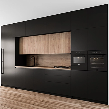 Contemporary Wood & Black Kitchen 3D model image 1 