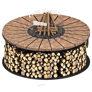 Fireplace Grill Table, Metal & Marble 3D model image 1 