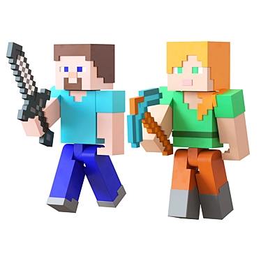 Blocky Adventure Duo Minecraft Figurines 3D model image 1 