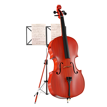 Wood Instrument Cello with stand and music sheet