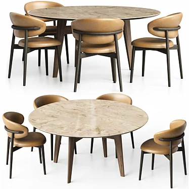 Customizable Leather Chair & Circular Onyx Table 3D model image 1 