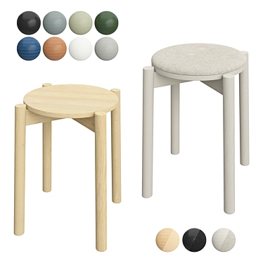 Modern Castor Stool Duo 3D model image 1 