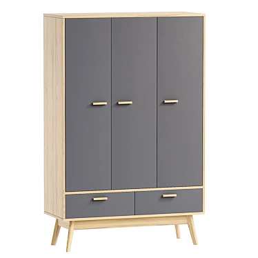 Nordik-3 Wood Grey Wardrobe 3D model image 1 