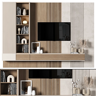 Modular Wood TV Wall Unit 3D model image 1 