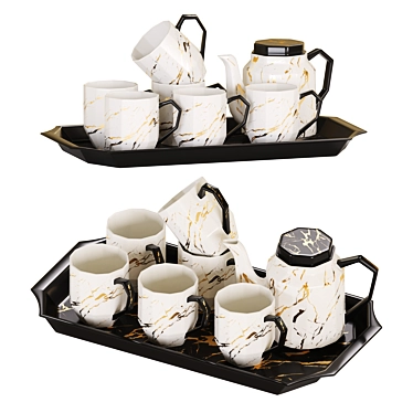 Marble Print Ceramic Tea Set 3D model image 1 