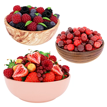 Assorted Berry Bowls Collection 3D model image 1 