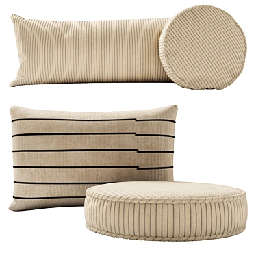 Modern Striped & Pillbox Throw Pillows 3D model image 1 