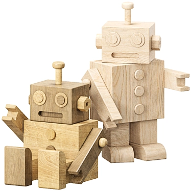 Wooden Vintage Robot Toy 3D model image 1 