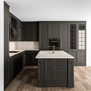 Modern Black Kitchen Set 3D model image 1 