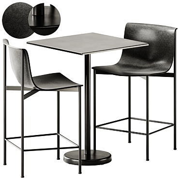 Industrial Chic Steel Table & Leather Stool 3D model image 1 