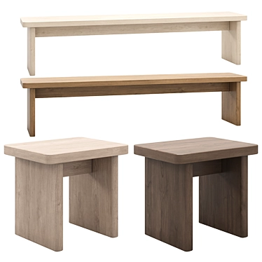  Amalfi Seating Duo: Stool & Bench 3D model image 1 