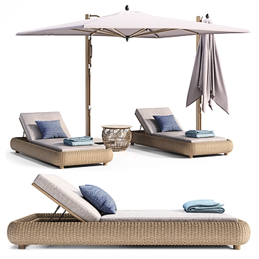 Ocean Master Lounger Set with Umbrella 3D model image 1 