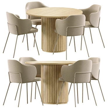 Mango Wood Table & Beige Chair Set 3D model image 1 