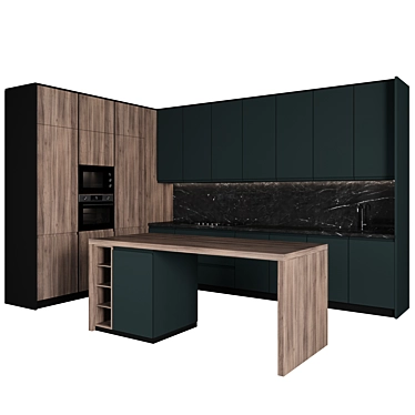 Sleek Modern Island Kitchen 3D model image 1 