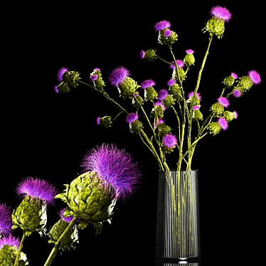 Green Thistle Bouquet in Modern Glass Vase 3D model image 1 