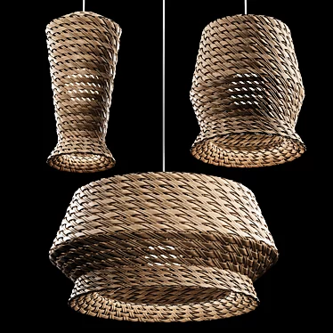 Rattan Pendant Lights Trio: Modern Elegance 3D model image 1 